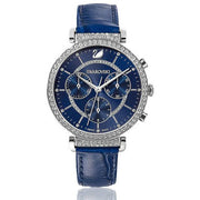 Swarovski Passage Chrono Crystal Blue Dial Blue Leather Strap Watch for Women - 5580342