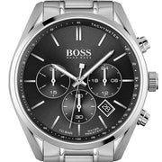 Hugo Boss Champion Chronograph Black Dial Silver Steel Strap Watch for Men - 1513871