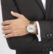 Hugo Boss Navigator Chronograph White Dial Brown Leather Strap Watch for Men - 1513495