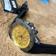 Hugo Boss Admiral Chronograph Yellow Dial Black Rubber Strap Watch for Men - 1513968