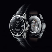 Tissot T Classic Luxury Powermatic 80 Black Dial Black Leather Strap Watch For Men - T086.408.16.051.00