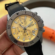 Hugo Boss Admiral Chronograph Yellow Dial Black Rubber Strap Watch for Men - 1513968