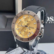 Hugo Boss Admiral Chronograph Yellow Dial Black Rubber Strap Watch for Men - 1513968