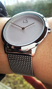 Calvin Klein Minimal White Dial Silver Mesh Bracelet Watch for Women - K3M2212Y