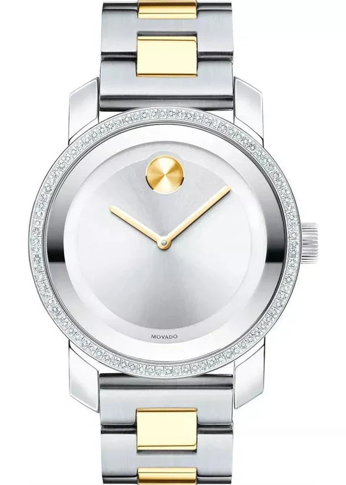 Movado Bold Diamonds Silver Dial Two Tone Steel Strap Watch for Women - 3600451