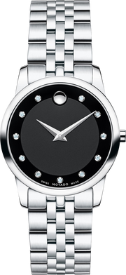 Movado Museum Classic Black Dial Silver Steel Strap Watch For Women - 0606858