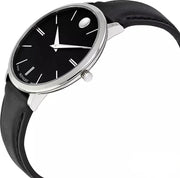Movado Ultra Slim Black Dial Black Leather Strap Watch For Women - 0607090