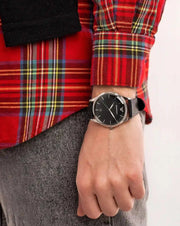 Emporio Armani Lambda Classic Quartz Black Dial Black Leather Strap Watch For Men - AR11020