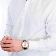 Emporio Armani Luigi Automatic Skeleton Silver Dial Black Leather Strap Watch For Men - AR60013