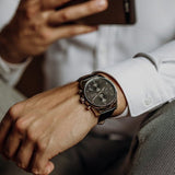 Hugo Boss Skymaster Chronograph Black Dial Black Leather Strap Watch for Men - 1513782