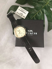 Coach Slim Easton White Dial Black Leather Strap Watch for Women - 14502683