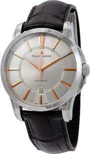 Maurice Lacroix Pontos Silver Dial Black Leather Strap Watch For Men - PT6148-SS001-131