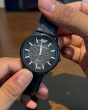Emporio Armani Meccanico Automatic Skeleton Black Dial Black Leather Strap Watch For Men - AR60042