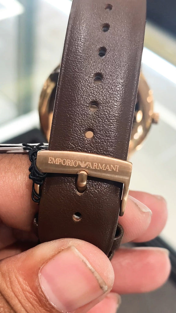 Emporio Armani Minimalist Quartz White Dial Brown Leather Strap