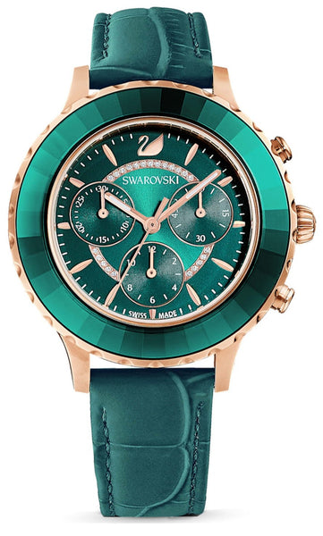 Swarovski Octea Lux Chrono Emerald Green Dial Green Leather Strap