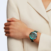 Swarovski Octea Lux Chrono Emerald Green Dial Green Leather Strap Watch for Women - 5452498
