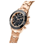 Swarovski Octea Lux Sport Chronograph Black Dial Rose Gold Steel Strap Watch for Women - 5610478