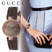 Gucci G Interlocking Brown Dial Brown Leather Strap Watch For Women - YA133504