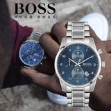 Hugo Boss Skymaster Chronograph Blue Dial Silver Steel Strap Watch for Men - 1513784