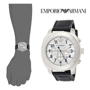 Emporio Armani Sportivo Chronograph Silver Dial Black Leather Strap Watch For Men - AR6054