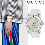 Gucci Dive Quartz White Dial White Rubber Strap Watch For Men - YA136337