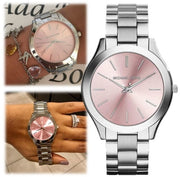 Michael Kors Slim Runway Quartz Pink Dial Silver Steel Strap Watch For Women - MK3380