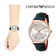 Emporio Armani Classic Silver Dial Blue Leather Strap Watch For Men - AR11131