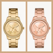 Michael Kors Tibby Three Hand Gold Dial Gold Steel Strap Watch For Women - MK6879