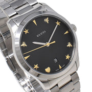 Gucci G Timeless Black Dial Silver Steel Strap Watch For Women - YA1264029A