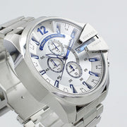Diesel Mega Chief Chronograph White Dial Silver Steel Strap Watch For Men - DZ4477