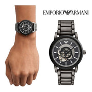 Emporio Armani Meccanico Automatic Black Dial Black Steel Strap Watch For Men - AR60010