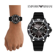 Emporio Armani Diver Chronograph Black Dial Black Silicone Strap Watch For Men - AR11515