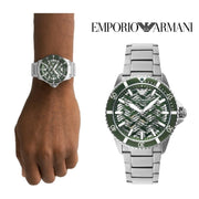 Emporio Armani Sea Explorer Meccanico Automatic Green Dial Silver Steel Strap Watch For Men - AR60061