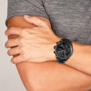 Hugo Boss Grand Prix Chronograph Black Dial Black Leather Strap Watch for Men - 1513474