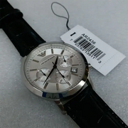 Emporio Armani Renato Chronograph Silver Dial Black Leather Strap Watch for Men - AR2436