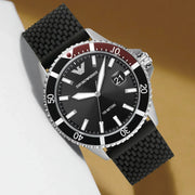 Emporio Armani Diver Black Dial Black Silicon Strap Watch for Men - AR11341