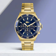 Lacoste Tiebreaker Chronograph Blue Dial Gold Steel Strap Watch for Men - 2011151