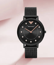 Emporio Armani Kappa Black Dial Black Mesh Strap Watch for Women - AR11252