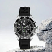 Lacoste Tiebreaker Chronograph Black Dial Black Silicone Strap Watch for Men - 2011152