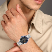 Lacoste Tiebreaker Chronograph Black Dial Silver Steel Strap Watch for Men - 2011155