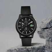 Lacoste 12.12 Chronograph Black Dial Black Silicone Strap Watch for Men - 2010972