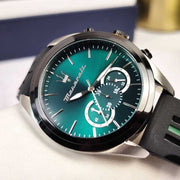 Maserati Traguardo Chronograph Green Dial Black Silicone Strap Watch For Men - R8871612043