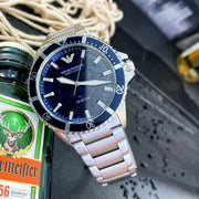 Emporio Armani Sea Explorer Meccanico Automatic Blue Dial Silver Steel Strap Watch For Men - AR60059