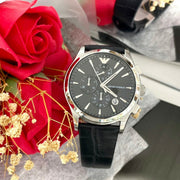Emporio Armani Paolo Chronograph Black Dial Black Leather Strap Watch For Men - AR11530