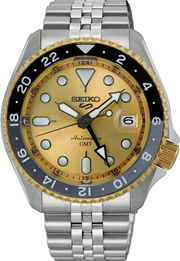 Seiko 5 Sports GMT Automatic 70th Anniversary Taiwan Limited Edition Gold Dial Silver Steel Strap Watch For Men - SSK044K1