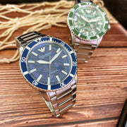 Emporio Armani Sea Explorer Meccanico Automatic Blue Dial Silver Steel Strap Watch For Men - AR60059