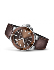 Oris Aquis Date Brown Dial Brown Leather Strap Watch for Men - 0173377304152-0752412EB