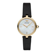Emporio Armani Arianna Analog Silver Dial Black Leather Strap Watch For Women - AR11200