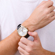 Emporio Armani Claudio Chronograph Silver Dial Black Leather Strap Watch For Men - AR11498
