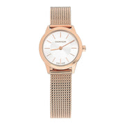 Calvin Klein Minimal White Dial Rose Gold Mesh Bracelet Watch for Women - K3M23626